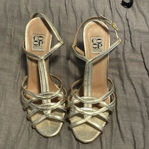 BARNEYS NEW YORK COOP Pale Gold Strappy Stillettos 36.5